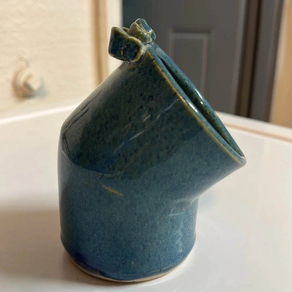 Stoneware glazed blue salt pig